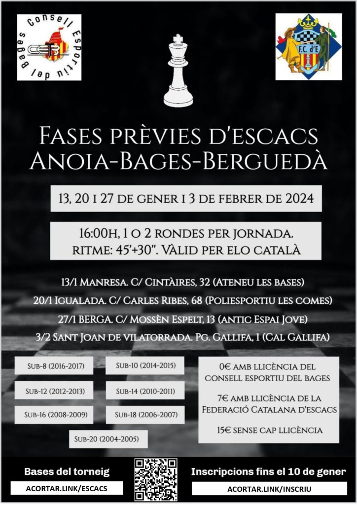 Cartell de les Fases Prèvies Escacs Anoia Bages i Berguedà 2024